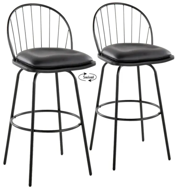 Riley - Claire Farmhouse Fixed Height Barstool With Swivel With Round Footrest (Set of 2)