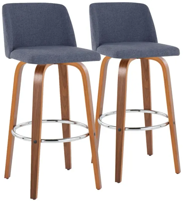 Toriano - Mid Century Modern Fixed Height, Barstool With Swivel With Round Footrest (Set of 2)