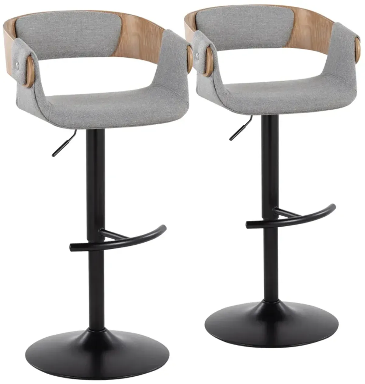 Elisa - Mid Century Modern Adjustable Barstool With Swivel & Rounded T Footrest (Set of 2)