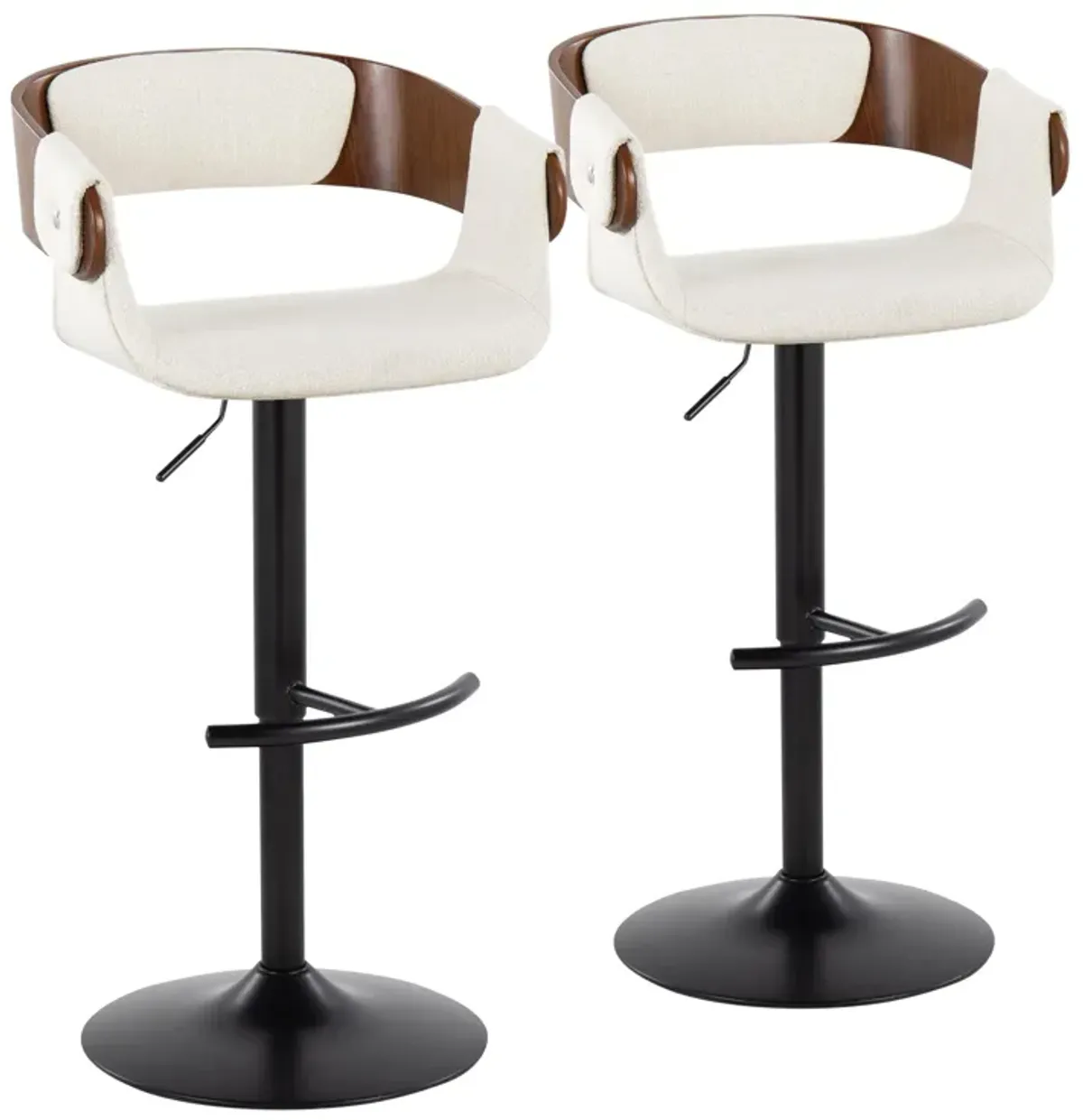 Elisa - Mid Century Modern Adjustable Barstool With Swivel & Rounded T Footrest (Set of 2)