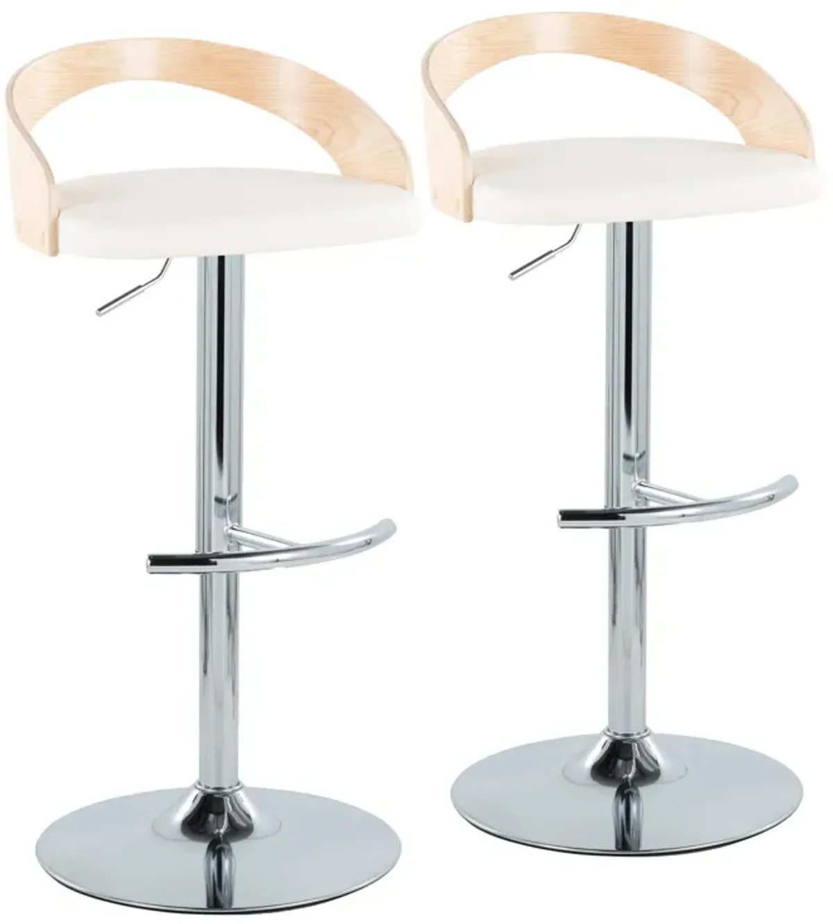 Grotto - Contemporary Adjustable Barstool, Swivel With Rounded T Footrest (Set of 2)