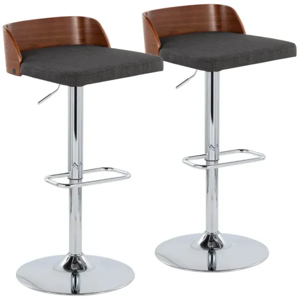Maya - Mid Century Modern Adjustable Barstool With Swivel With Rounded Rectangle Footrest (Set of 2)