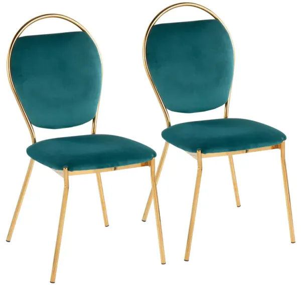 Keyhole - Contemporay / Glam Dining Chair (Set of 2) - Gold / Green