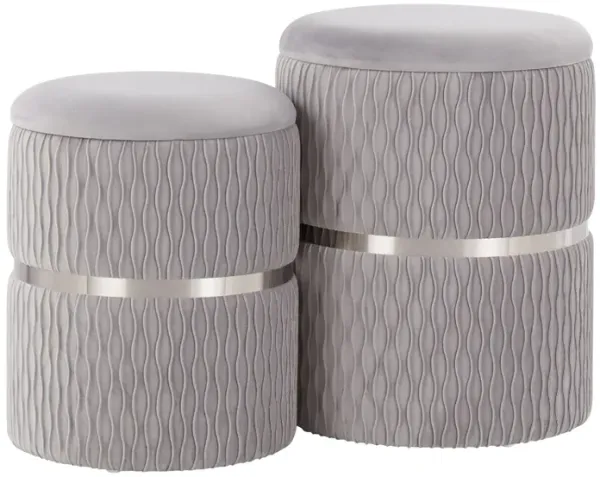 Cinch - Contemporary / Glam Nesting Ottoman Set - Chrome / Silver