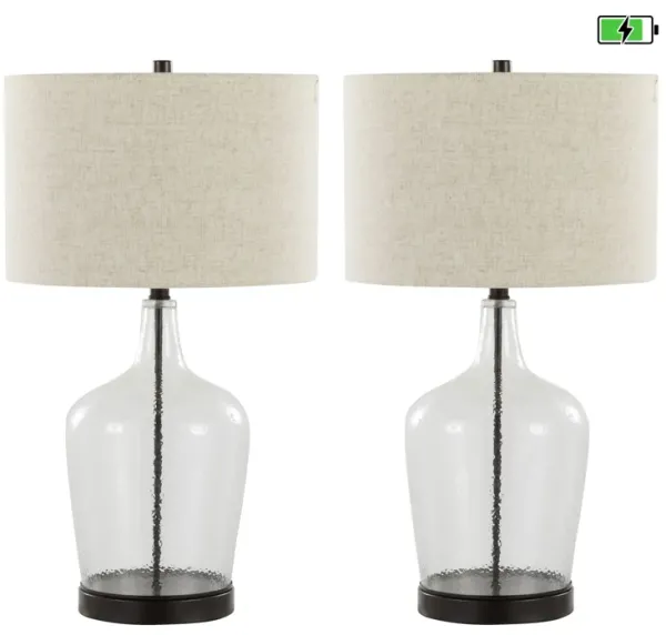 Botella - Contemporary Table Lamp Built In USB Port (Set of 2) - Clear / Oil Bronze / Natural
