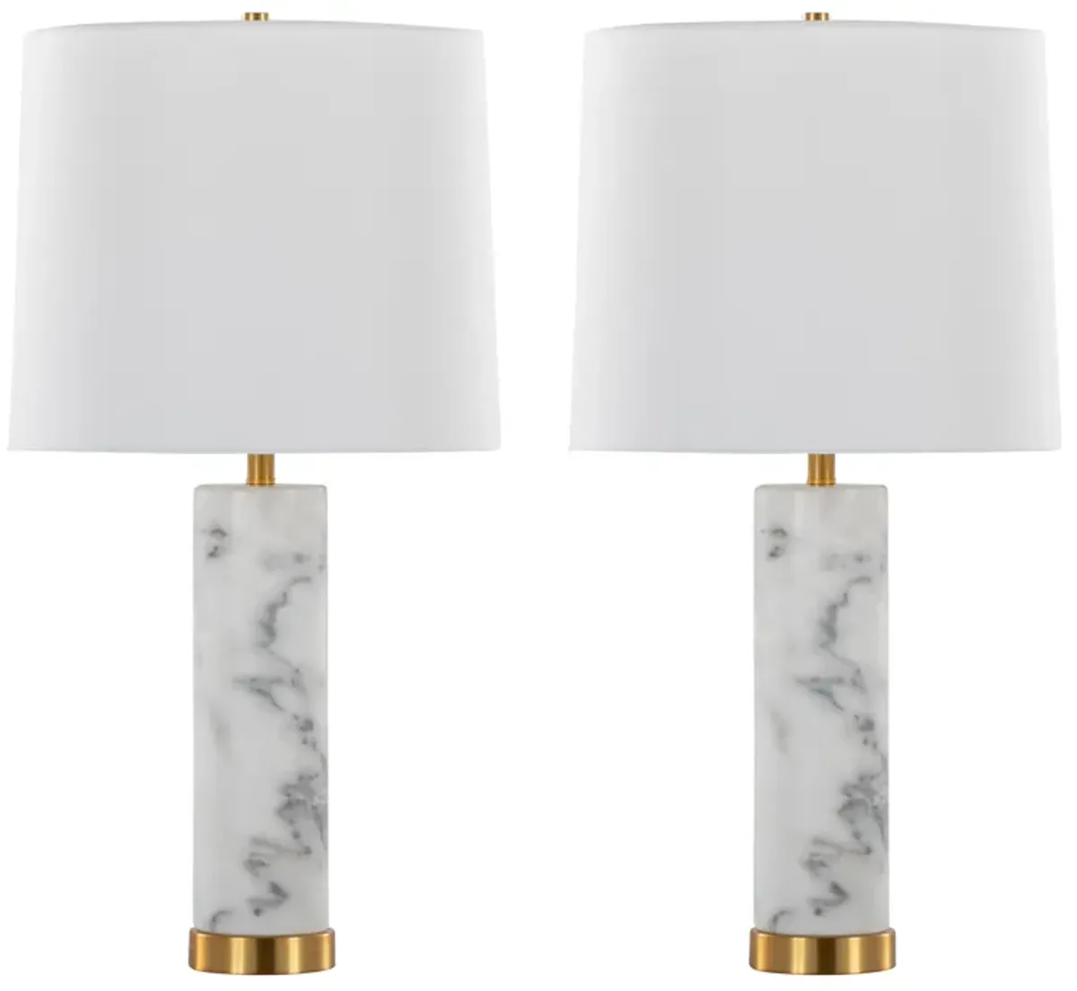 Marabella - Contemporary Marble Table Lamp (Set of 2) - Brass / White