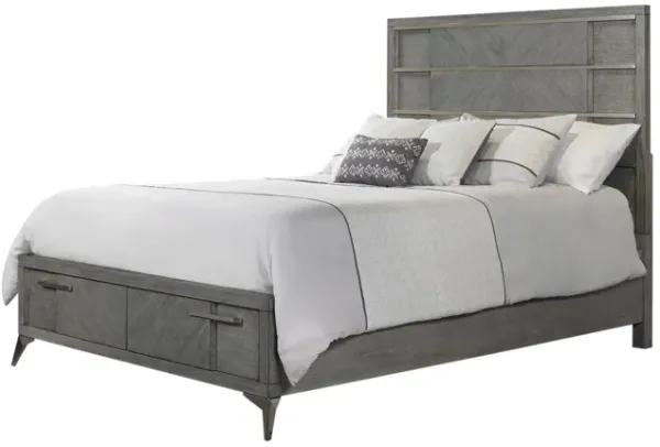 Queen Stoage Bed With Bookmatched Veneer - Gray