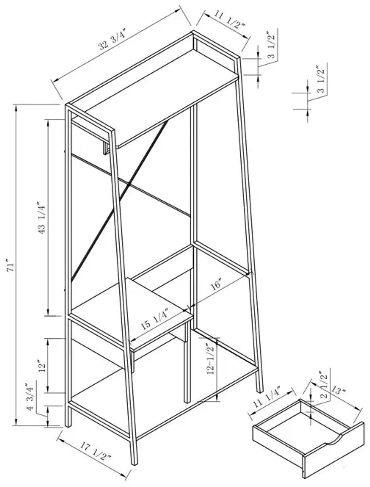 Clothes Rack With Metal Frame And Open Shelves - White / Gold