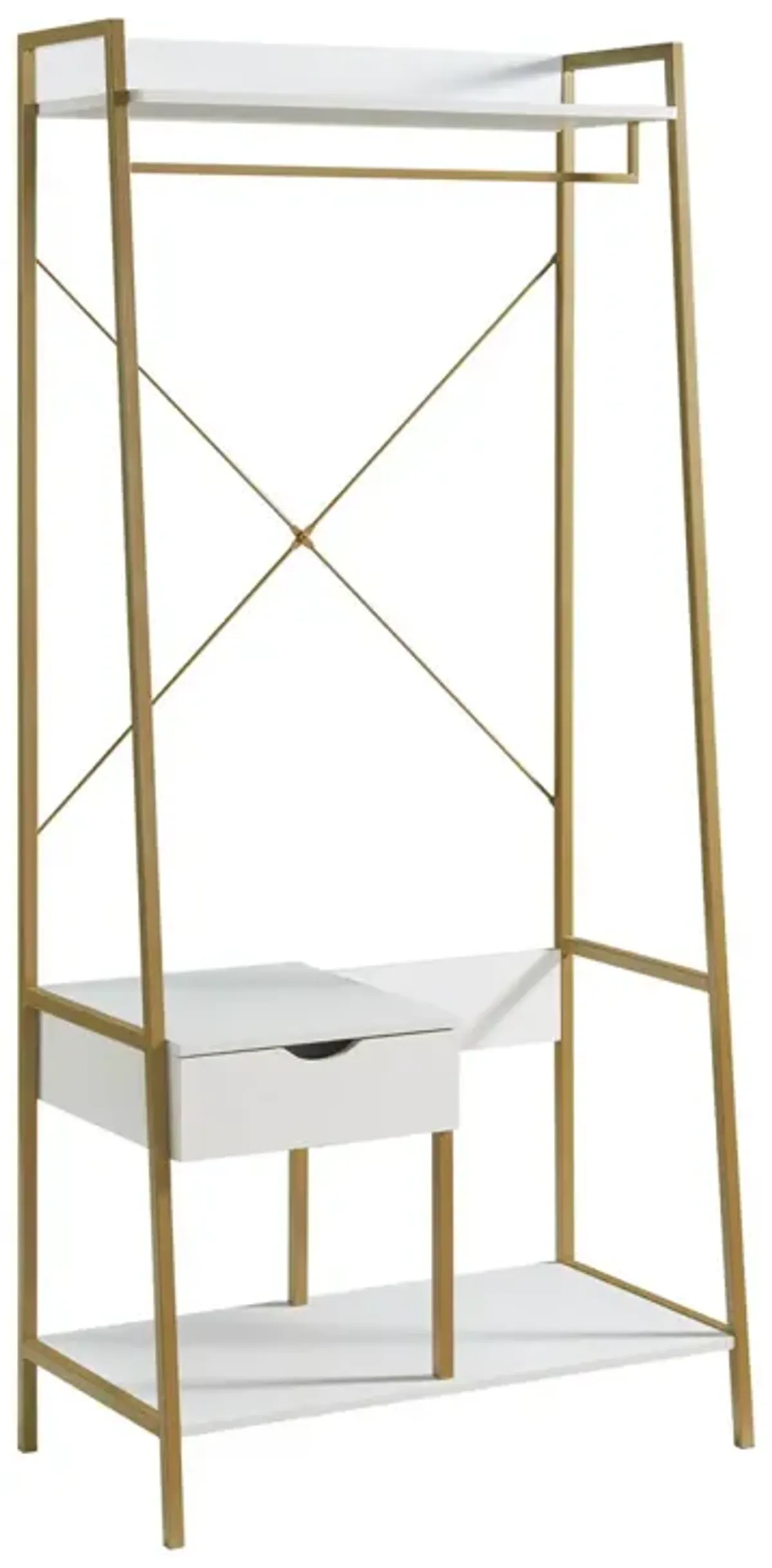 Clothes Rack With Metal Frame And Open Shelves - White / Gold