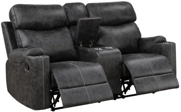 Hirah - Microfiber Manual Recliner Loveseat With Cupholder Function And Built-In USB Port - Dark Gray