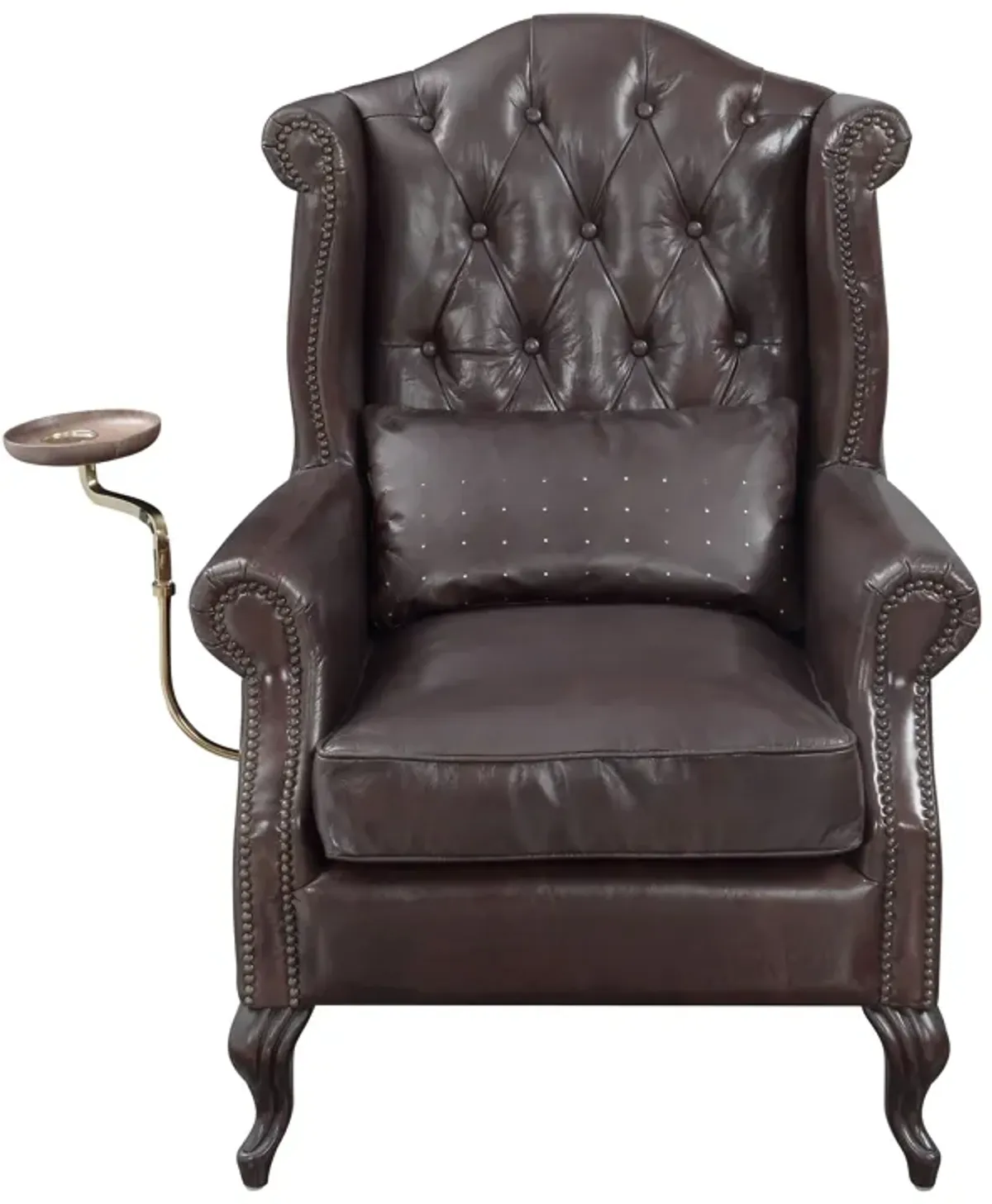 Pino - Vintage Top Grain Leather Accent Chair With 1 Toss Pillow - Brown