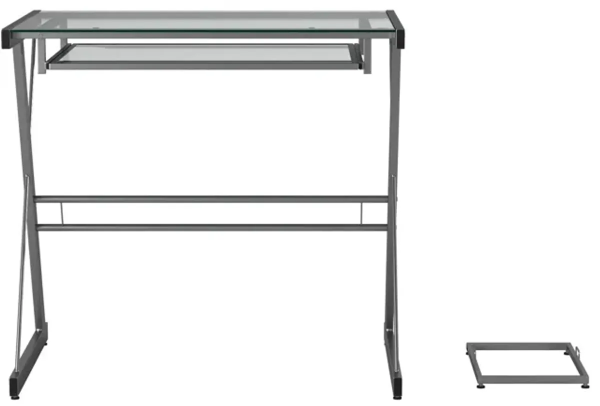 Modern Metal And Glass Computer Desk With Keyboard Tray - Silver