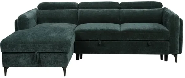 Zadok - Chenille Sectional Sofa With Sleeper & Storage - Green