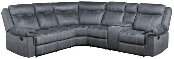 Dollum - Two Tone Nubuck Manual Recliner Sectional Sofa With USB Port Cupholder Console