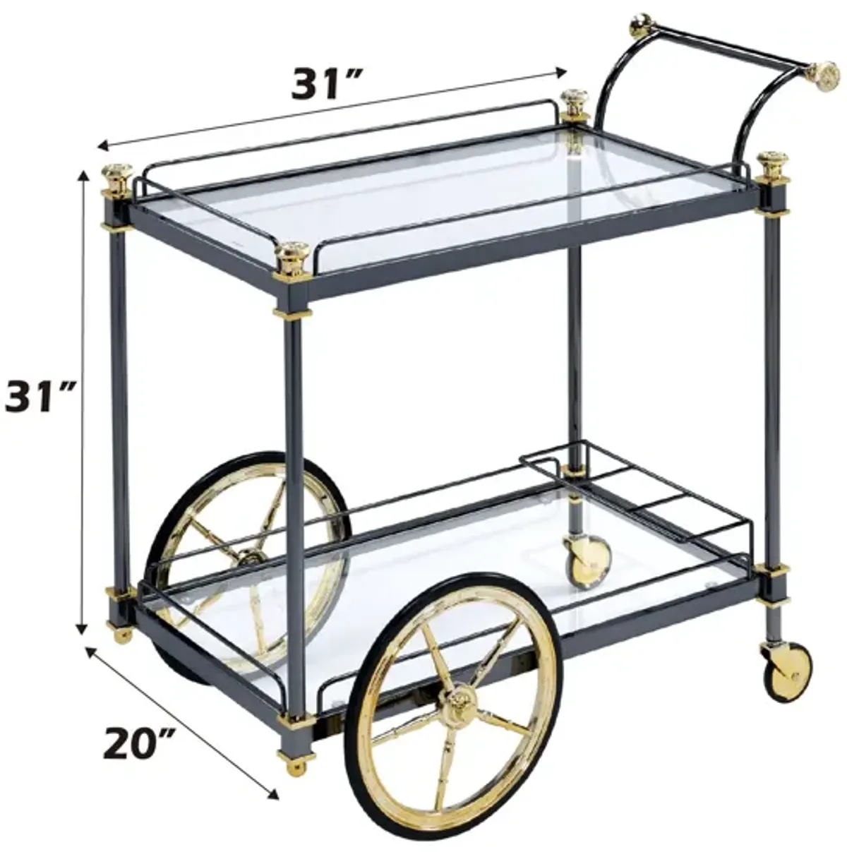 Cyrus - Clear Glass Serving Cart - Black / Gold