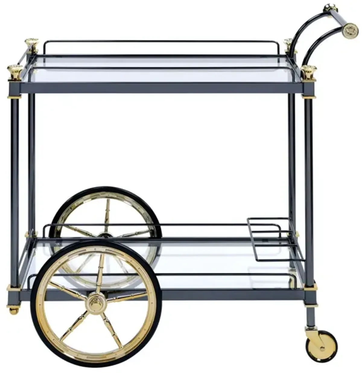 Cyrus - Clear Glass Serving Cart - Black / Gold