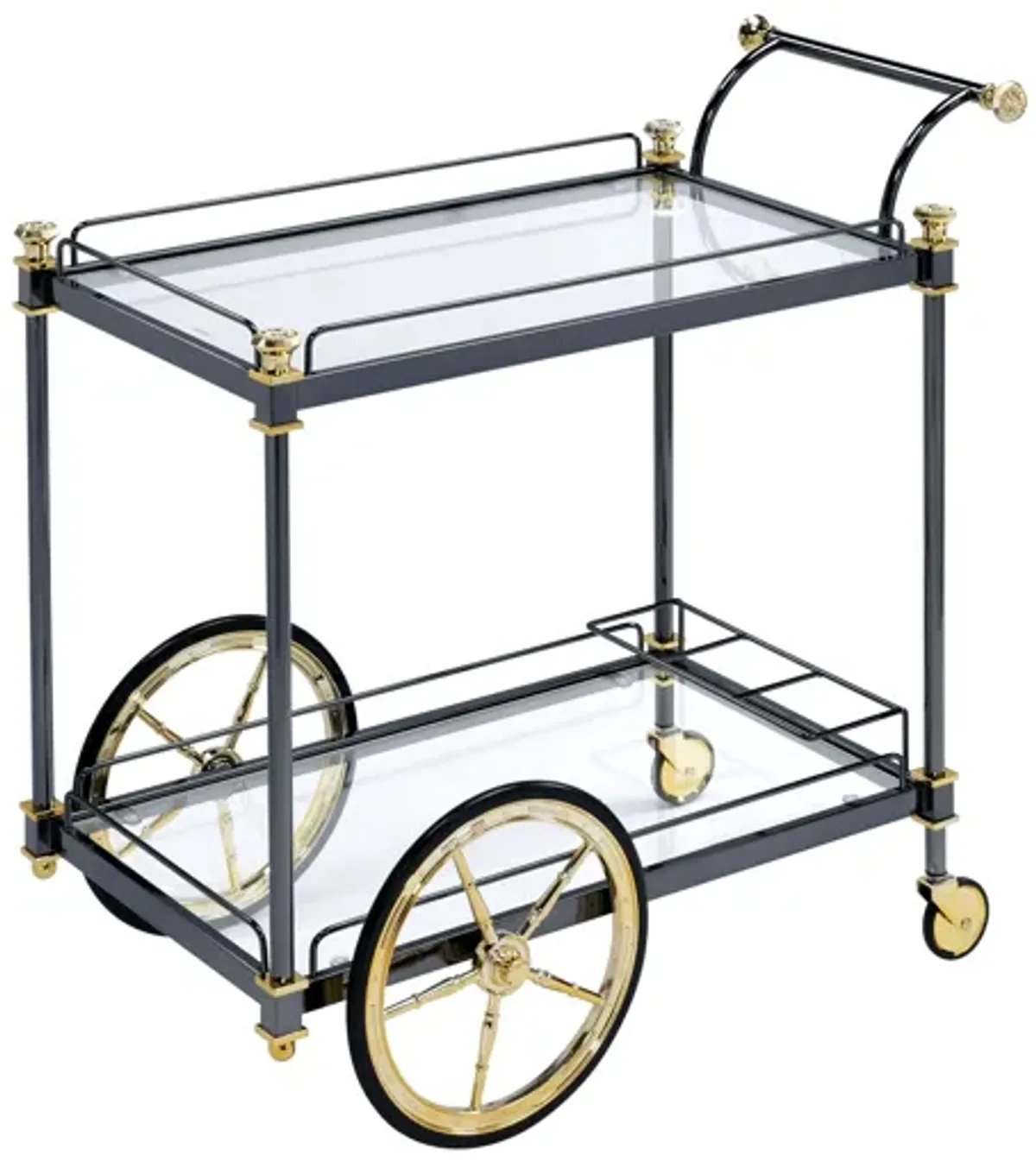 Cyrus - Clear Glass Serving Cart - Black / Gold