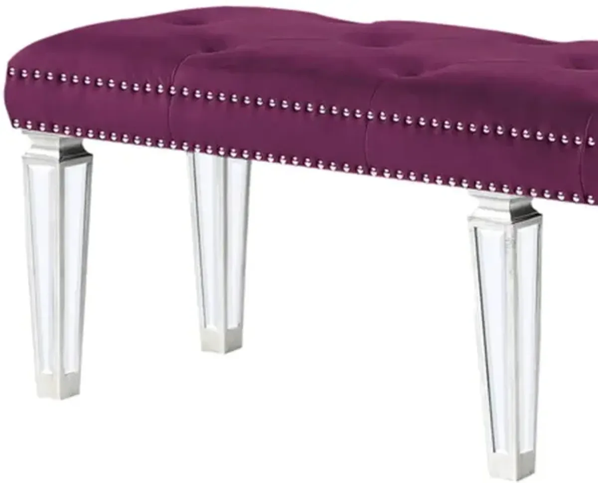 Varian - Velvet Mirrored Bench - Burgundy