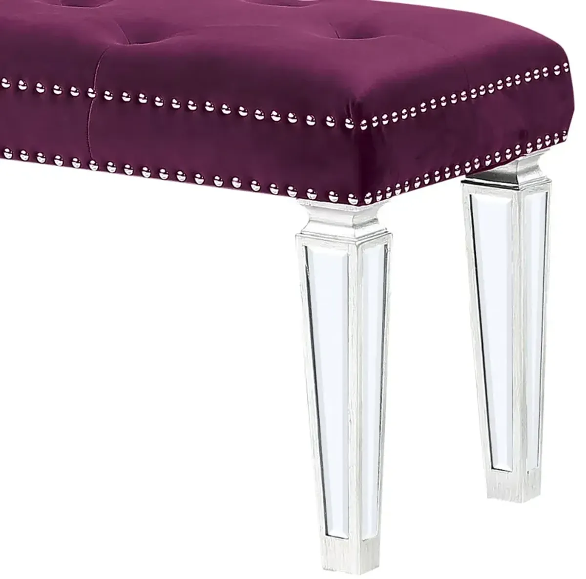 Varian - Velvet Mirrored Bench - Burgundy