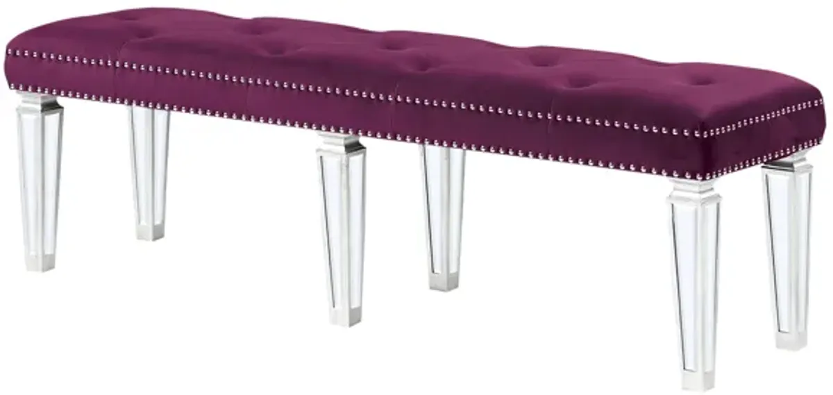 Varian - Velvet Mirrored Bench - Burgundy