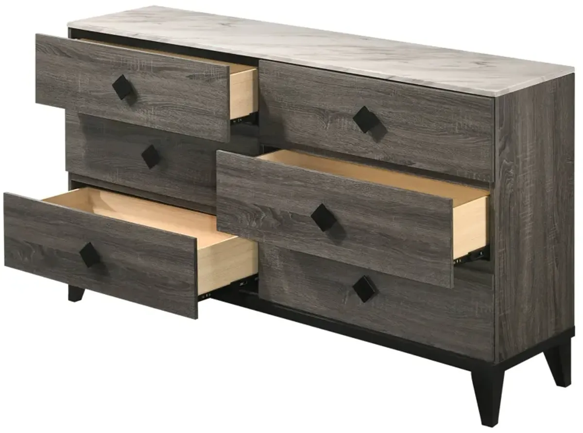 Avantika - Faux Marble Top Rustic Dresser - Gray / Marble / Oak