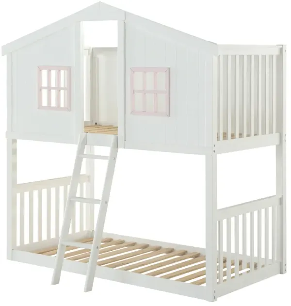Rohan - Twin / Twin Bunk Bed - Pink / White