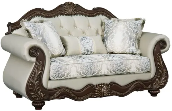 Pierce - Loveseat With 3 Pillows - Beige / Cherry