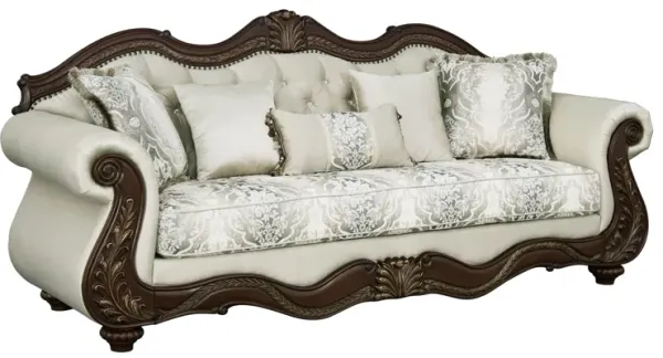 Pierce - Sofa With 5 Pillows - Beige / Cherry