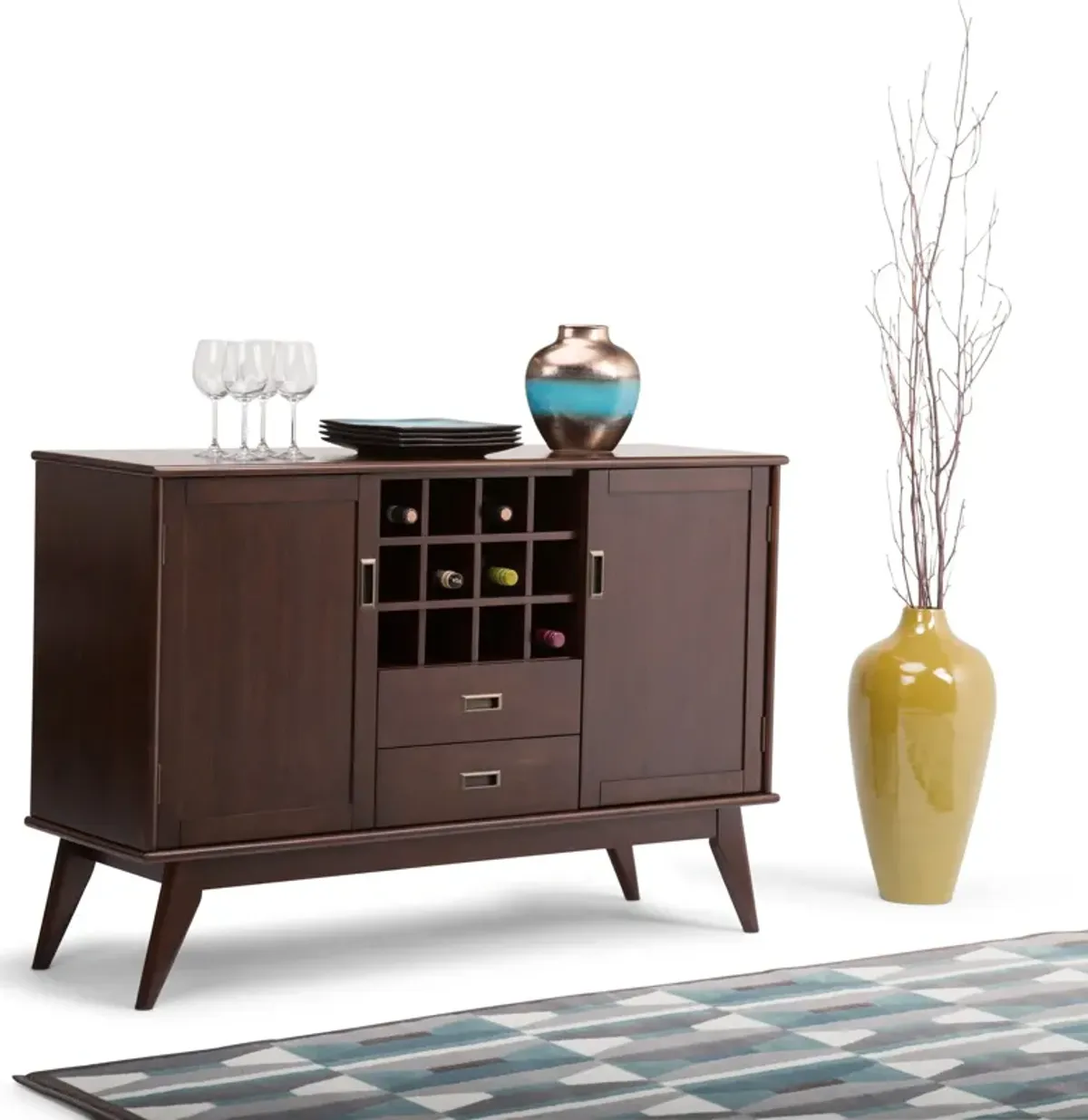 Draper - Mid Century Sideboard Buffet And Wine Rack - Medium Auburn Brown