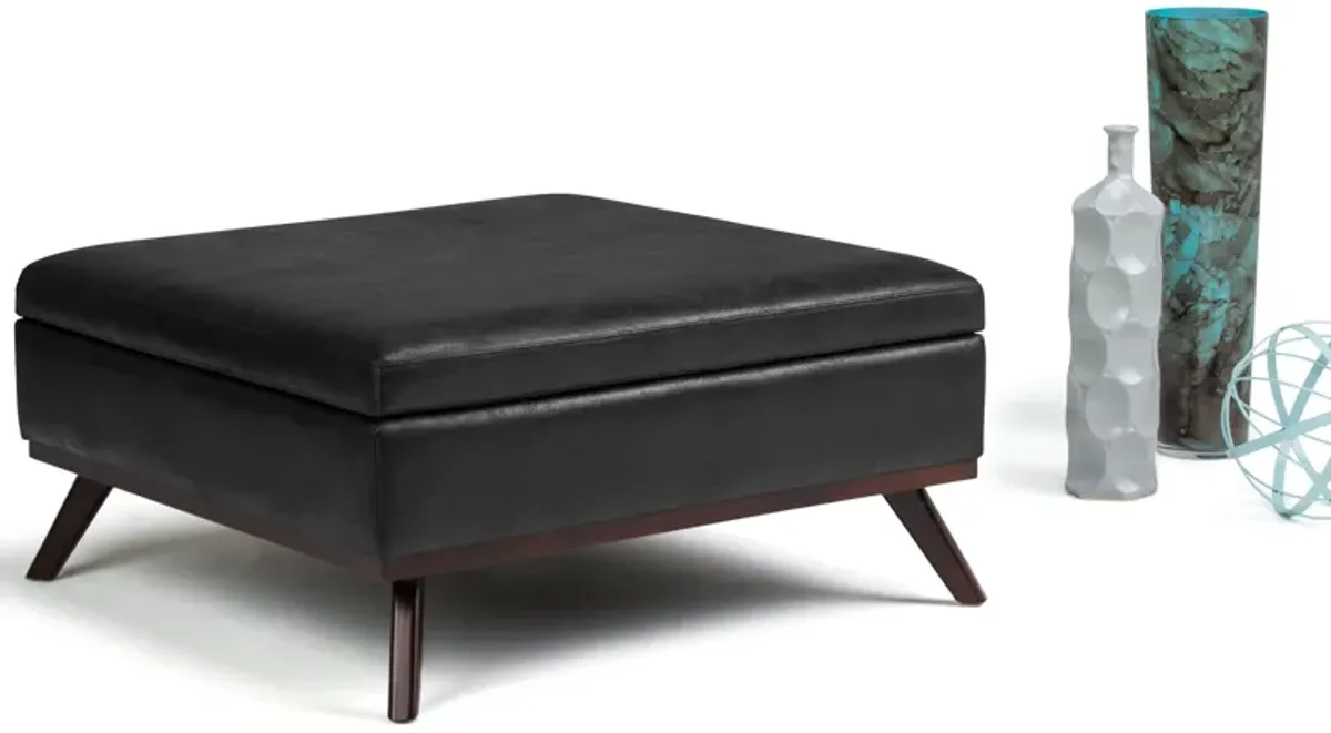 Owen - Square Coffee Table Storage Ottoman - Distressed Black