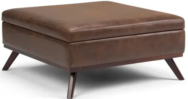 Owen - Square Coffee Table Storage Ottoman - Distressed Chestnut Brown