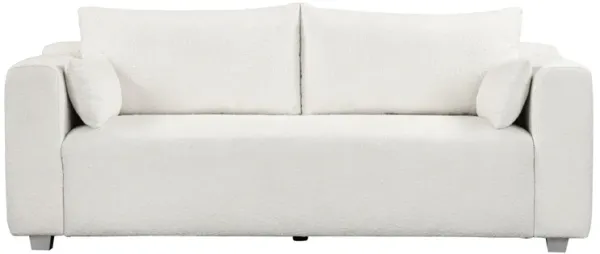 Modern Loop Yarn Sofa, One Piece Seat Frame, Minimalist 2-3 Seat Couch Easy To Install, Loveseats With Extra Wide Domed Arms (2 Pillows) - White