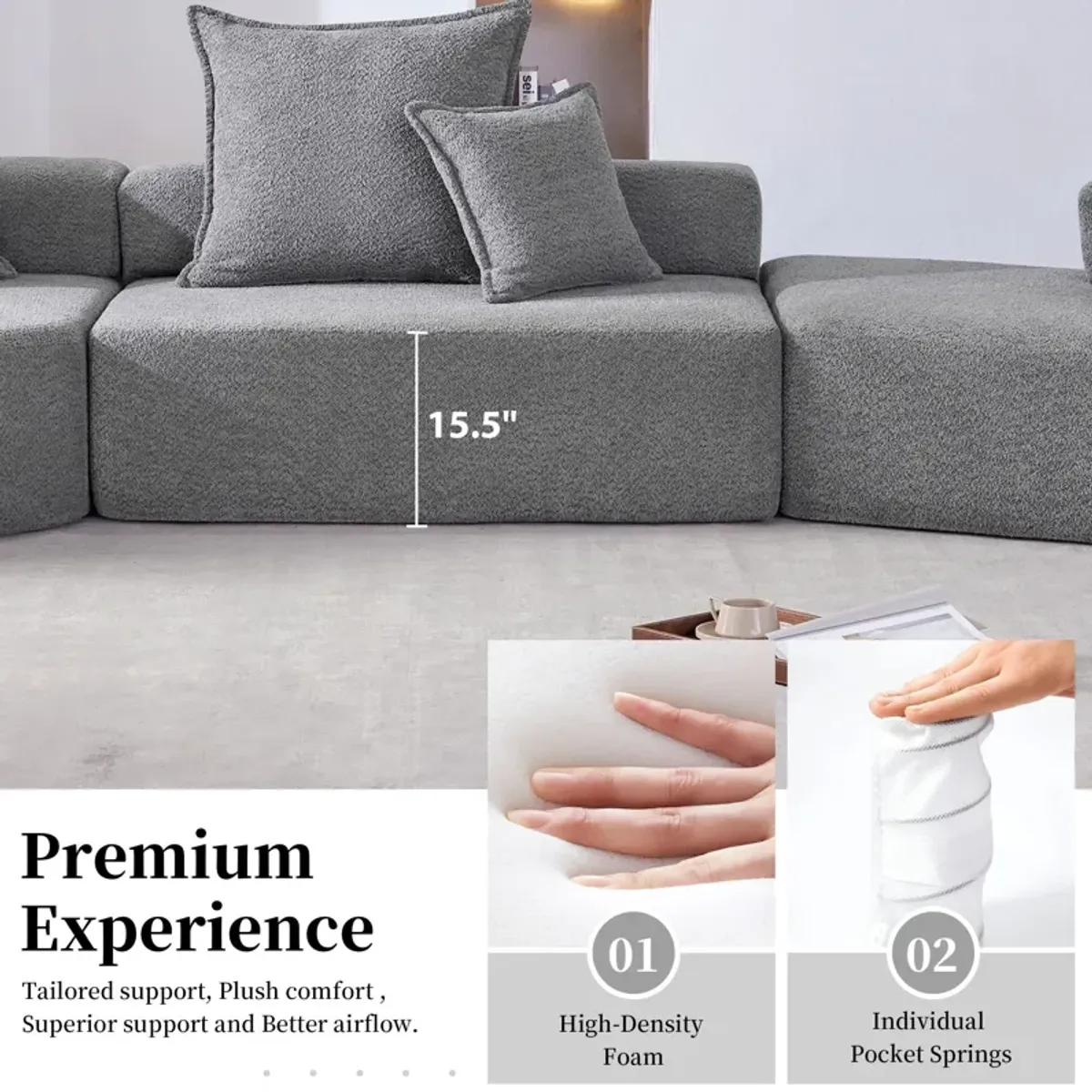 Oversized Modular Sectional Sofa, Luxury Boucle Floor Couch Set, Convertible Sleeper Couch, Spacious Foam-Filled Sofa Bed For Living Room