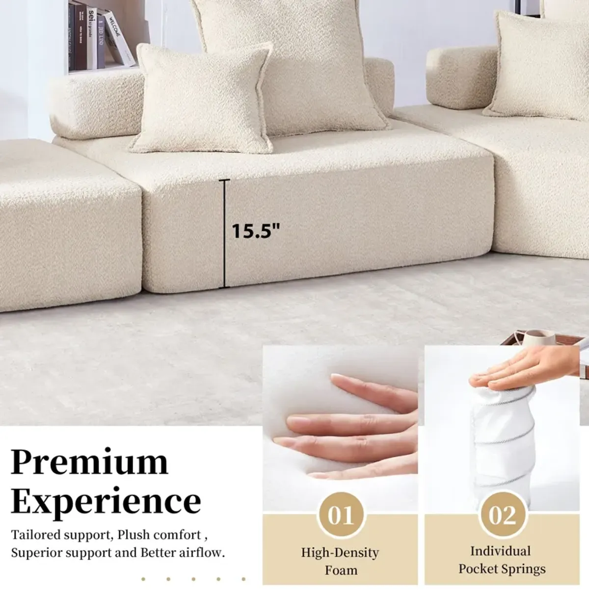 Oversized Modular Sectional Sofa, Luxury Boucle Floor Couch Set, Convertible Sleeper Couch, Spacious Foam-Filled Sofa Bed For Living Room
