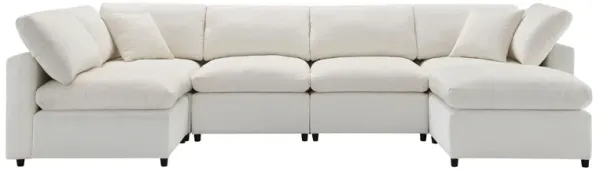 Modern Modular Cloud Sofa Bed, 6 Seat Chenille Sectional Couch Set With Ottoman, Free Combination, Convertible U Shaped Sleeper Sofa For Living Room