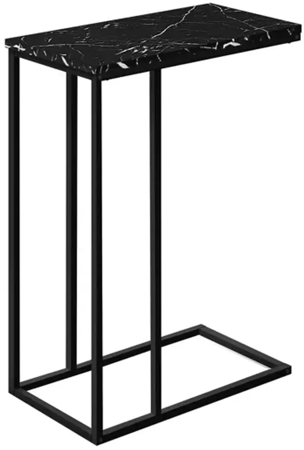 Accent Table, C - Shaped, Marble Look Modern Design - Black