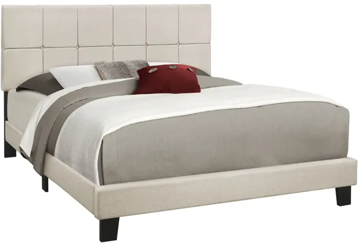 Queen Size Bed, Upholstered, Transitional - Beige