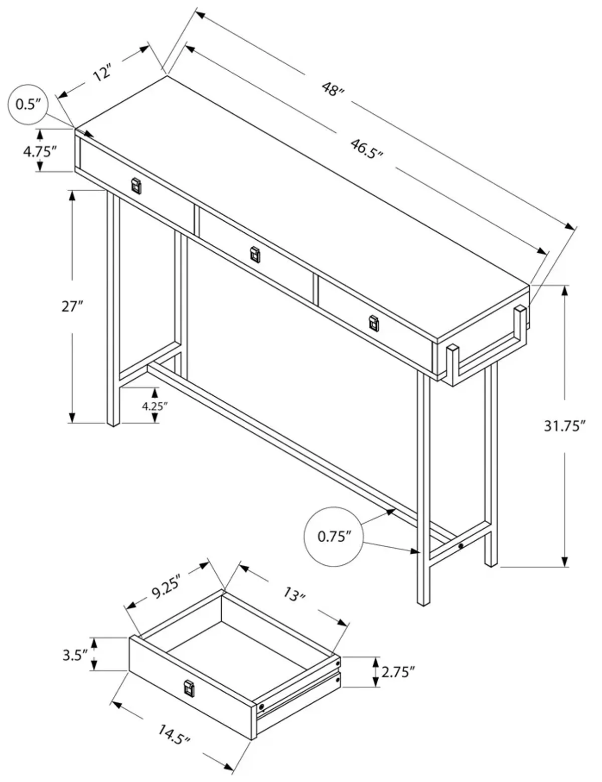 Accent Console Table For Entryway, Storage Drawer, Contemporary & Modern