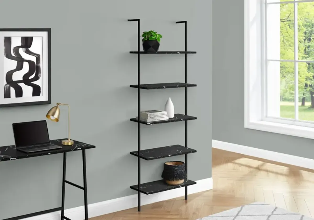 Bookshelf, Bookcase, Etagere, Ladder, 5 Tier, For Office, Marble Look Contemporary & Modern