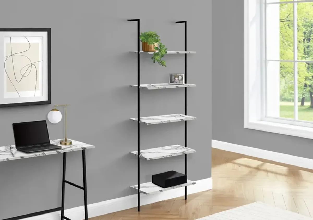 Bookshelf, Bookcase, Etagere, Ladder, 5 Tier, For Office, Marble Look Contemporary & Modern