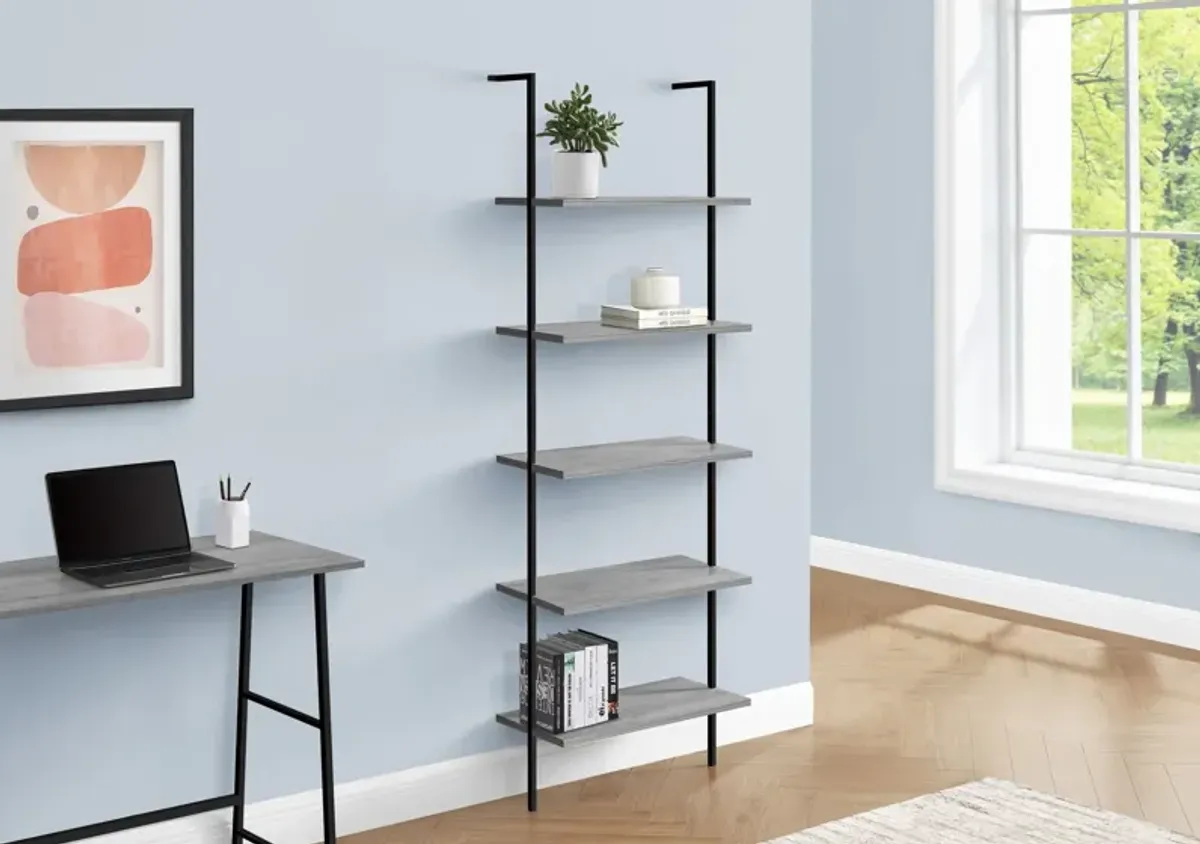 Bookshelf, Bookcase, Etagere, Ladder, 5 Tier, For Office, Marble Look Contemporary & Modern