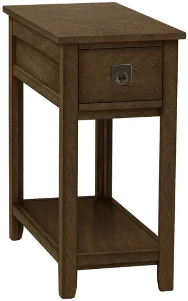 Accent End Table, 2 Tier, Narrow, Lamp, Storage Drawer, Charming Design