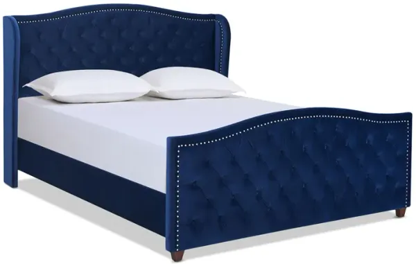 Marcella - King Upholstered Shelter Headboard Bed Set - Navy Blue