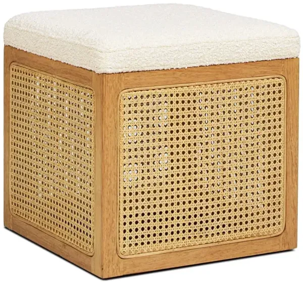 Nina - Cane Webbing Cube Ottoman - Ivory White