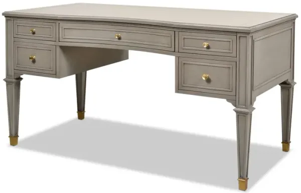Dauphin - Gold Accent 5 Drawer Executive Desk - Gray Cashmere