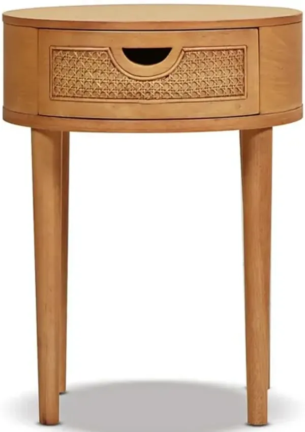 Cabana - Round Cane Storage Side Table - Natural Brown Oak