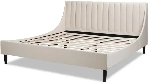 Aspen - King Vertical Tufted Headboard Platform Bed Set - Light Beige