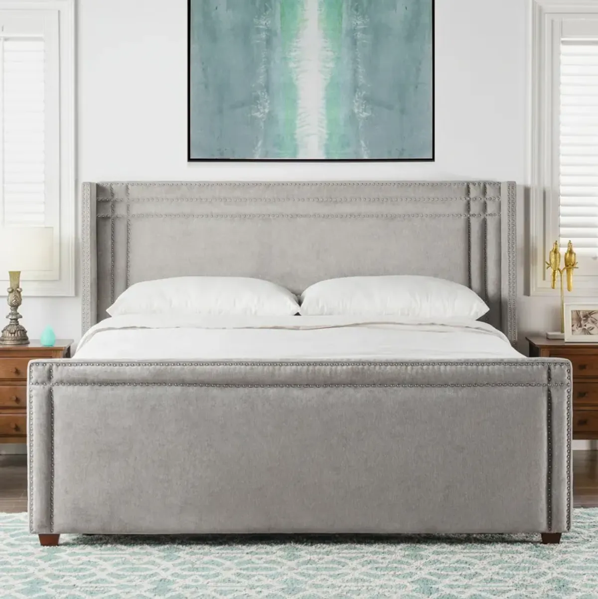 Elle - Wingback Upholstered King Bed - Silver Gray