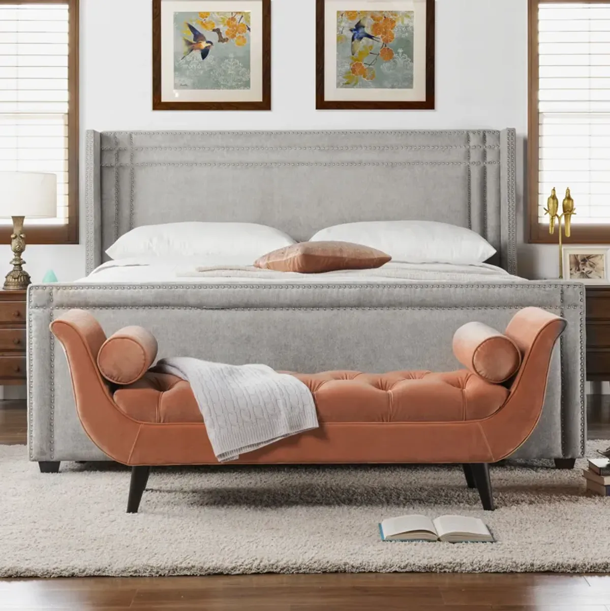 Elle - Wingback Upholstered King Bed - Silver Gray