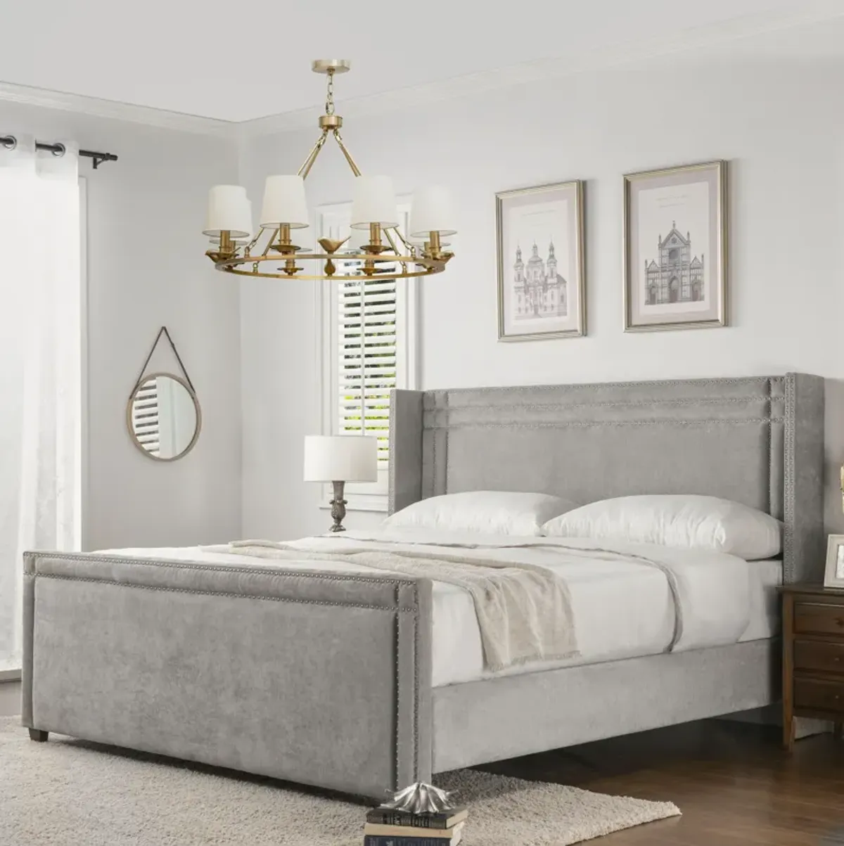 Elle - Wingback Upholstered King Bed - Silver Gray